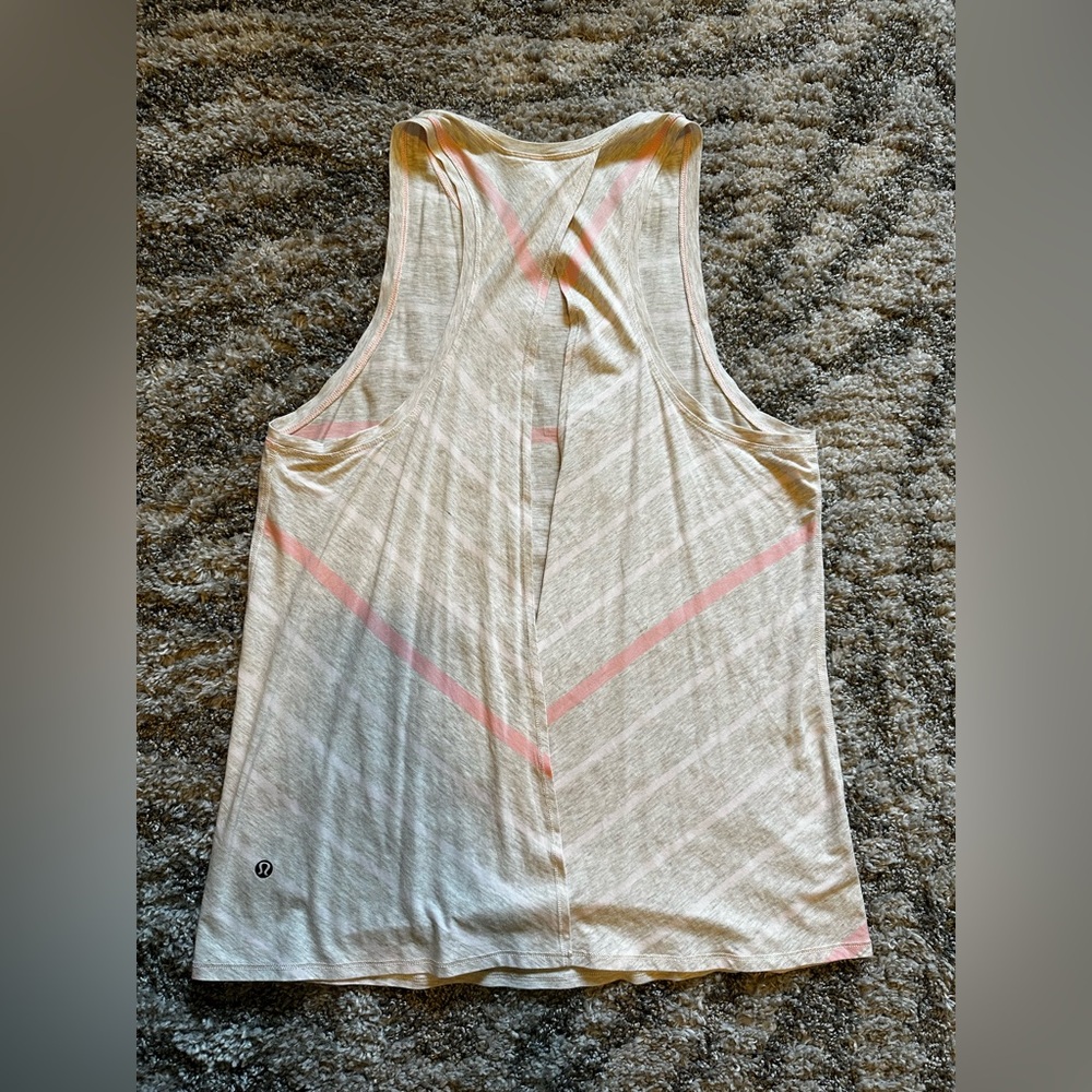 lululemon athletica Cream Racerback Tank with Pink Chevron Detail